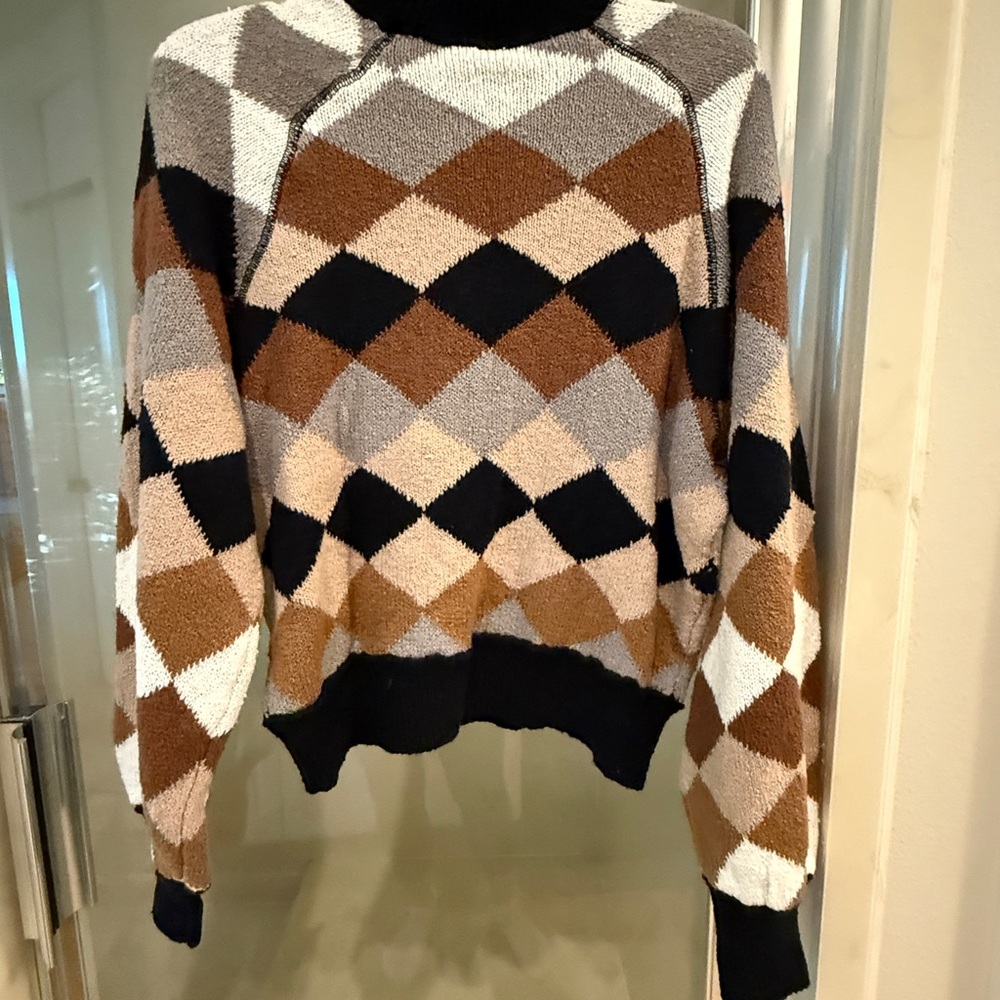 Geometric Patterned Sweater - Black, Gray, Brown … - image 4